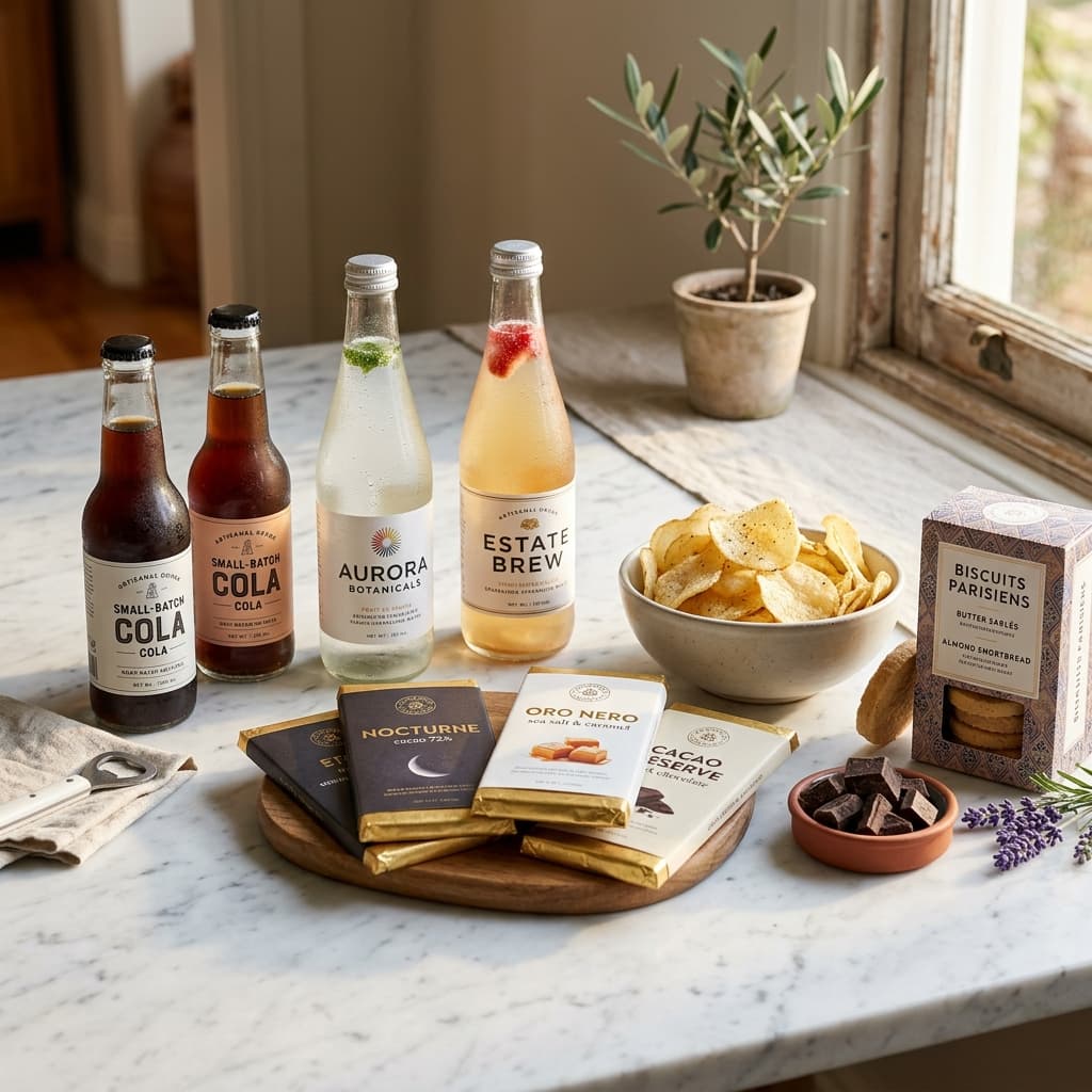 Cold drinks, chocolates, biscuits, and wafers
